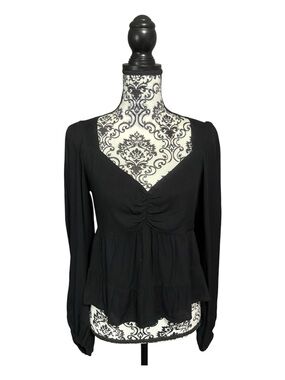 AFRM Black Balloon Sleeve Peplum Top